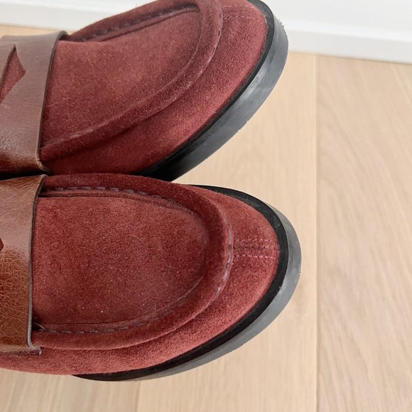 Free People Payton Penny Loafer Suede Maroon Size 8 - Picture 3 of 13